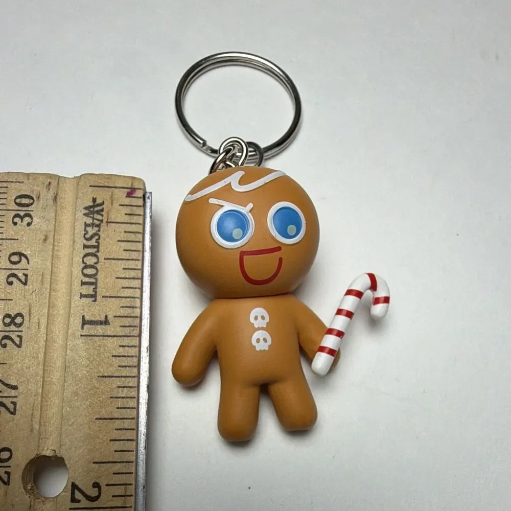 Gingerbread Man Candy Cane Keychain Plastic Brown Red